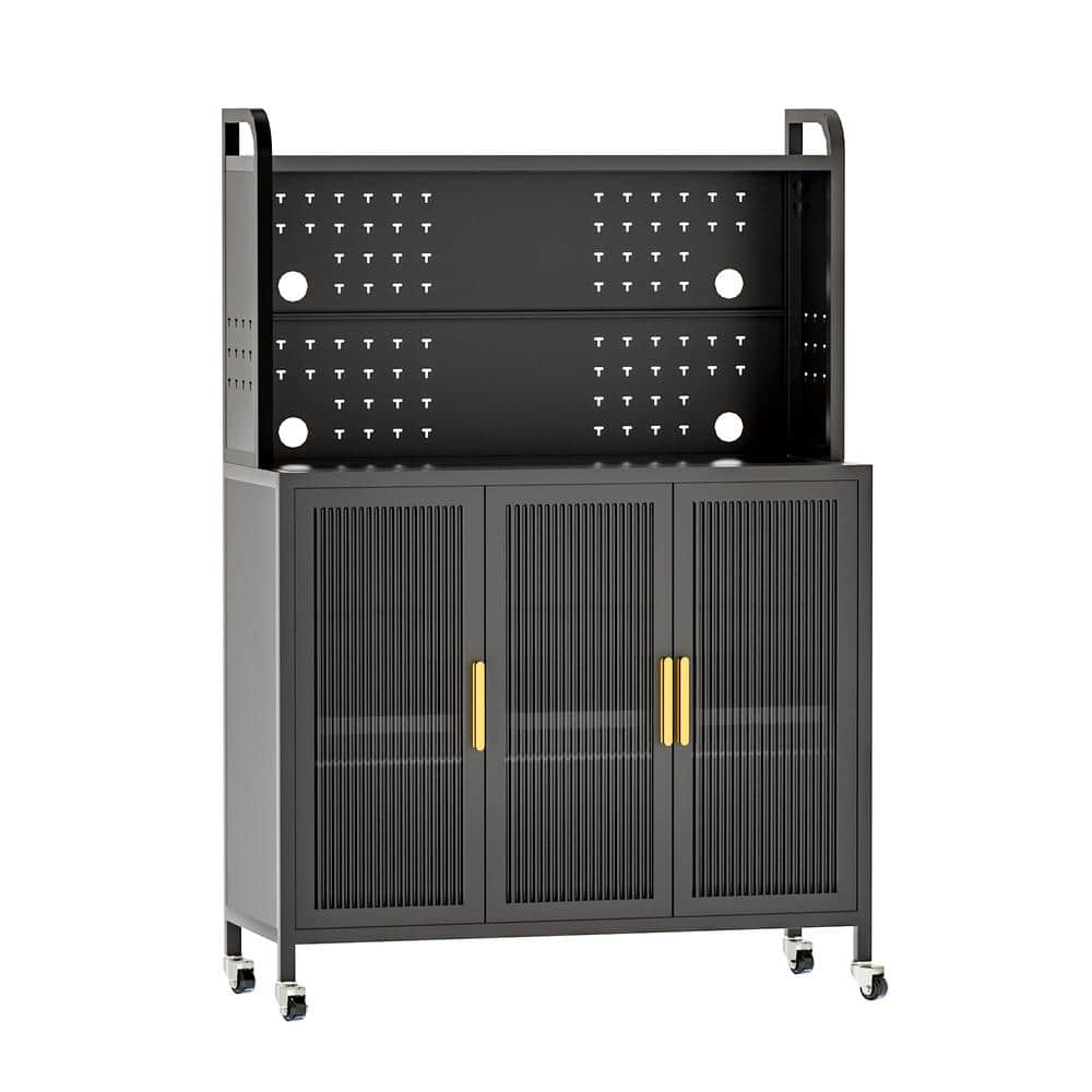 4 Tiers Dark Gray Metal Pantry Organizer Storage Cabinets with Storage