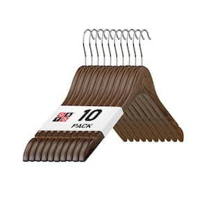 Vintage Wooden Suit Hanger with Notches and Rubber Grips 10-Pack