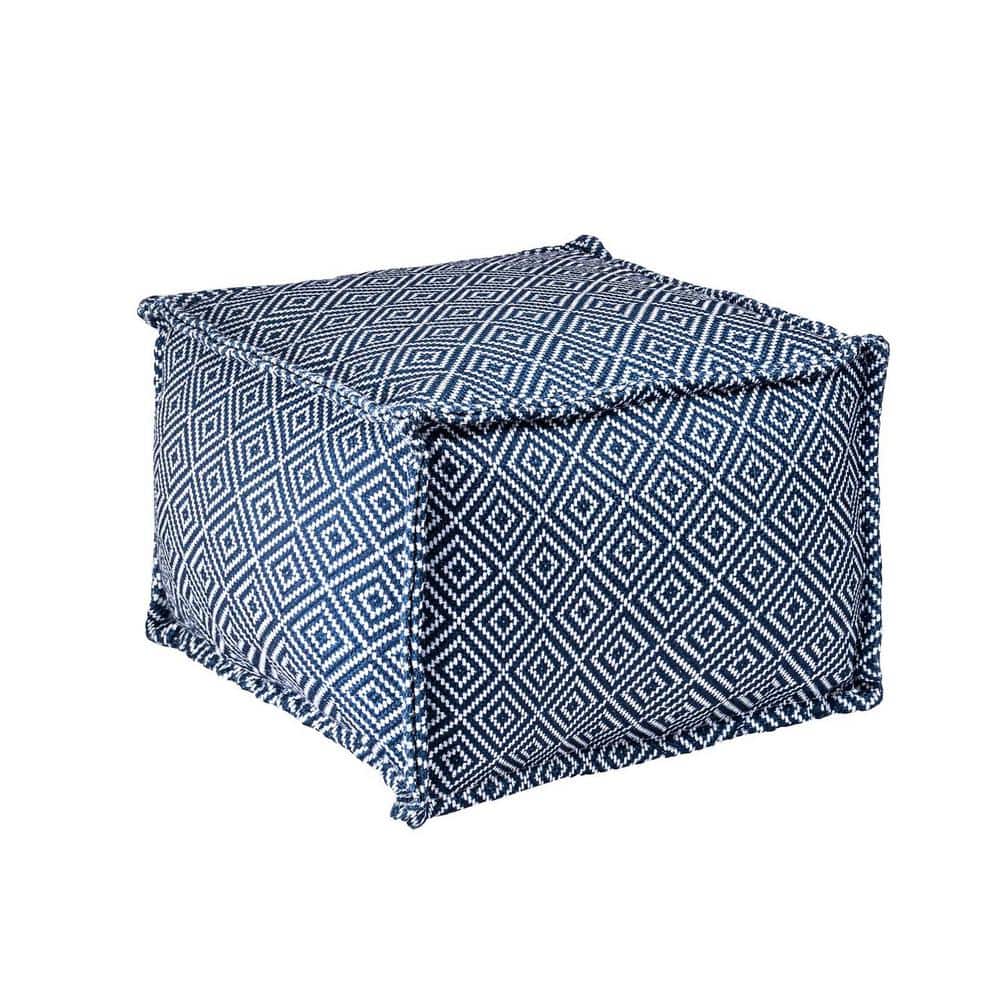 Amalfi Aztec Print 20" Blue Indoor/Outdoor Ottoman Pouf