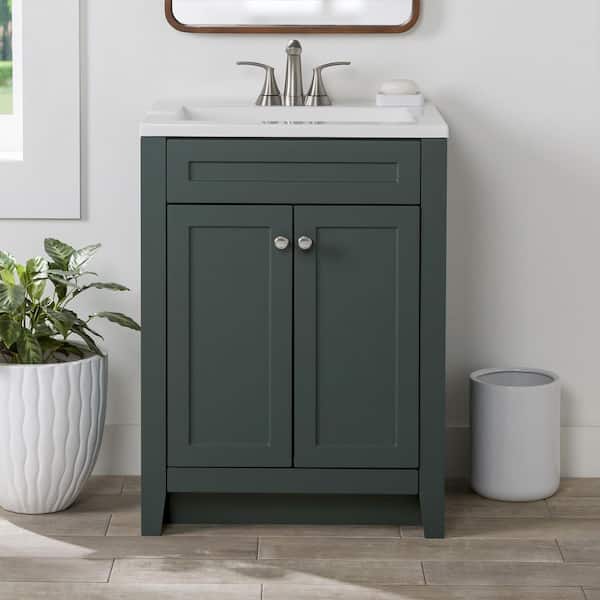 Domani Lilley 24 in. W x 19 in. D x 33 in. H Single Sink  Bath Vanity in Viridian Green with White Cultured Marble Top