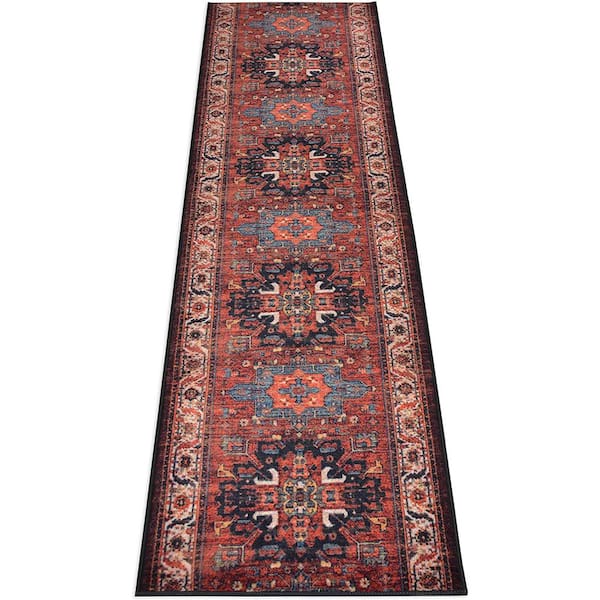 Antique Collection Series Vintage Persian Medallion Red Terracotta 26 in. x 15 ft. Your Choice Length Stair Runner