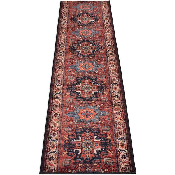 RugStylesOnline Antique Collection Series Vintage Persian Medallion Red Terracotta 32 in. x 30 ft. Your Choice Length Stair Runner