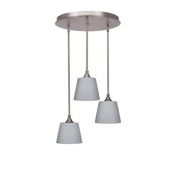 Unbranded Villa 3 Light Brushed Nickel, Cluster Pendant Light with 10 in. Gray Matrix Glass Shades, No Bulbs Included