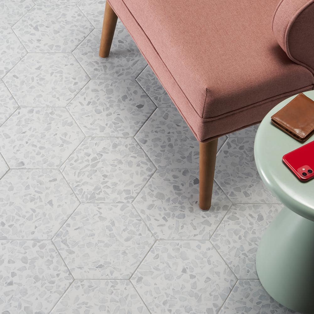 Fusion Hex Gray Terrazzo Matte Porcelain Floor and Wall Tile