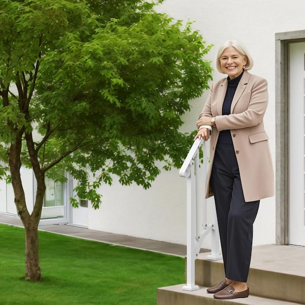 Handrails for Outdoor Steps 1-2 Step Stair Hand Rail Kit Transitional Carbon Steel Railings 37.99 in. H x 3.31" W White