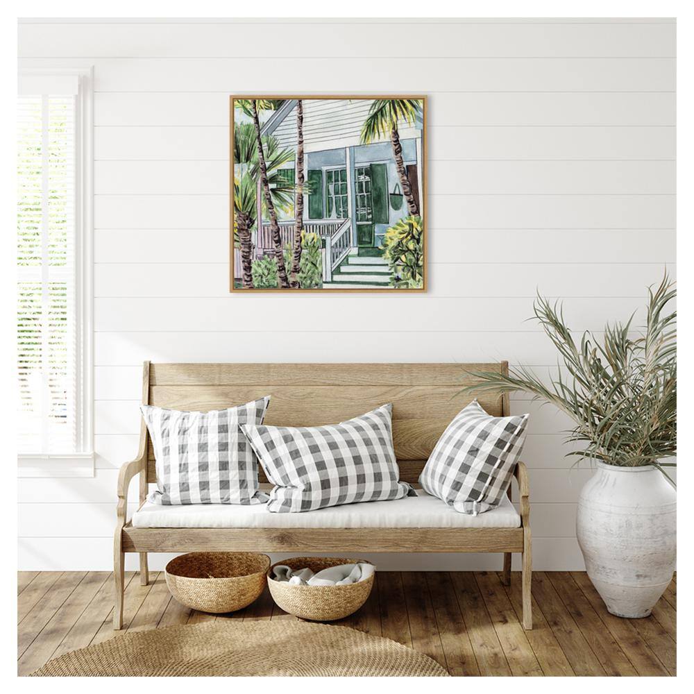 Palm House I Watercolor Print on Canvas with Maple Frame