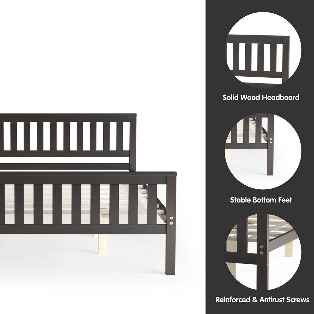 Elegant Espresso Queen Platform Bed with Wooden Frame and Headboard