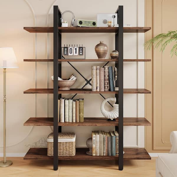 BYBLIGHT Eulas 72 in. Tall Deep Brown & Black Wood 5-Shelf
