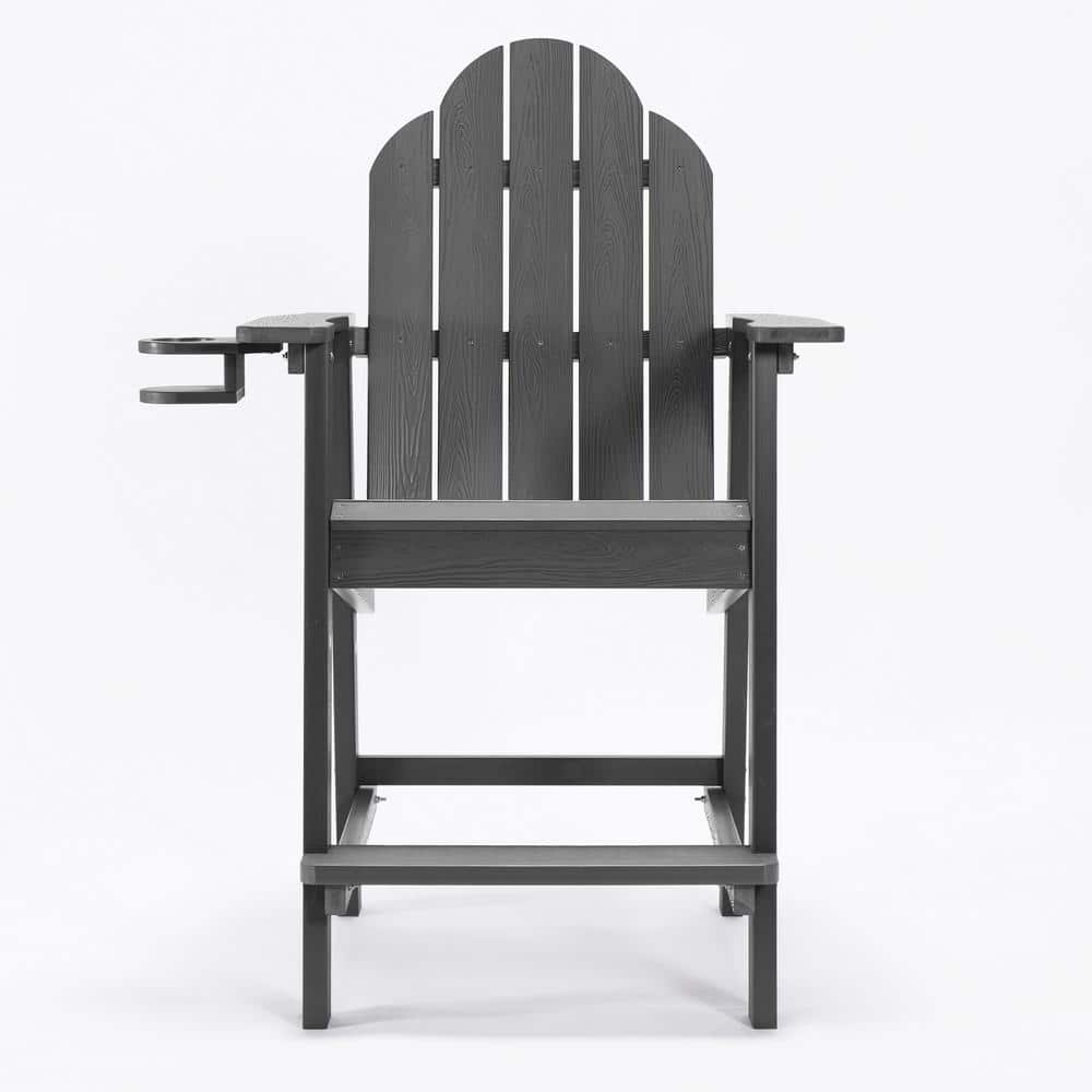 Linda Dark Gray Tall Weather Resistant Outdoor Adirondack Chair Barstool With Cup Holder For Deck Balcony Pool price history on PriceWatchPro