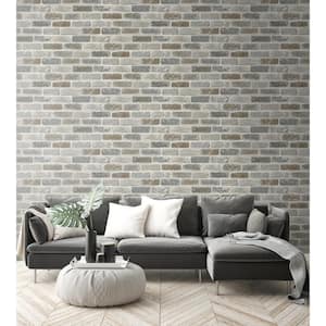 Washed Faux Brick Grey And Rust Vinyl Peel & Stick Wallpaper Roll (Covers 30.75 Sq. Ft.)