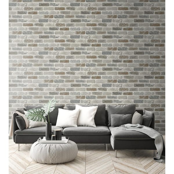 Washed Faux Brick Grey And Rust Vinyl Peel & Stick Wallpaper Roll (Covers 30.75 Sq. Ft.)