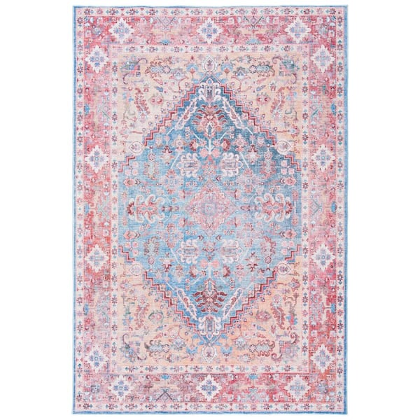 SAFAVIEH Serapi Blue/Rust 4 ft. x 6 ft. Machine Washable Floral Area Rug