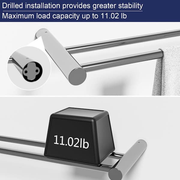 2-Piece Set 23.62-inch Modern Wall Mounted Bathroom Towel Bar Stainless Steel Bath Accessory Double Towel Bar in Silver