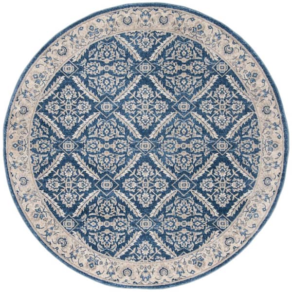 SAFAVIEH Brentwood Navy/Cream Doormat 3 ft. x 3 ft. Round Floral Border Antique Area Rug