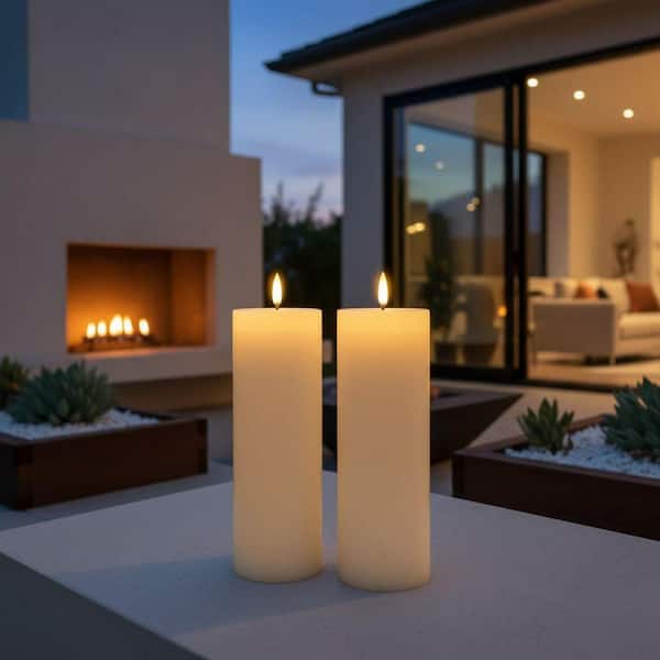 Waterproof Battery Operated Candles 14 in. x 4 in. Large Flameless Candles with Remote and Timer, 2-Pack White