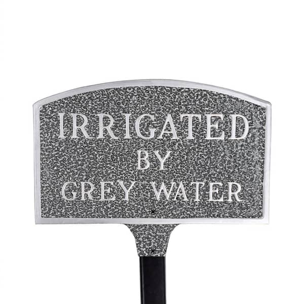 Montague Metal Products 5.5 in. x 9 in. Small Arch Irrigated by Grey Water Statement Plaque Sign with Lawn Stake - Swedish Iron
