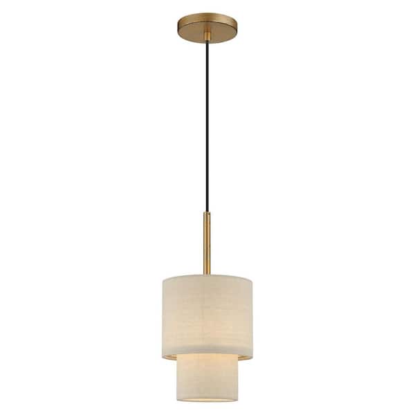 Parkside 40 -Watt 1 Light Antique Gold Leaf Shaded Mini Pendant Light with Parchment Fabric Shade, No Bulbs Included