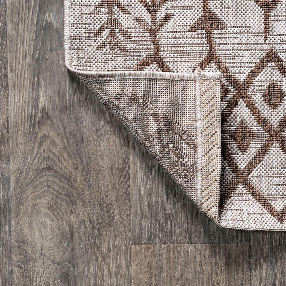 Beige and Brown Geometric Bohemian Indoor/Outdoor Area Rug