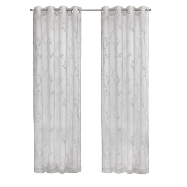 Habitat Anita Off-white Polyester Embroidered 52 in. W x 108 in. L Grommet Indoor Sheer Curtain (Single Panel)