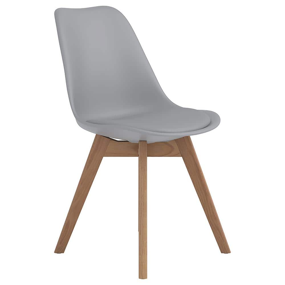 Transitional Gray Faux Leather Upholstered Side Chair with Oak Legs