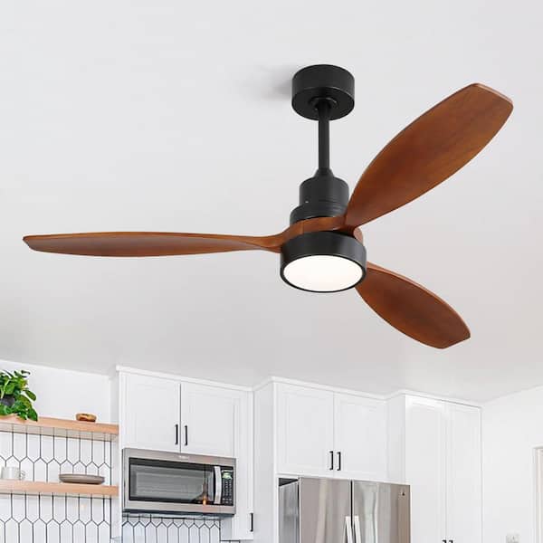 MODERN HABITAT 52 in. Integrated LED Indoor Downrod Mount Walnut Standard Ceiling Fan with Dimmable Light and Remote DC Motor