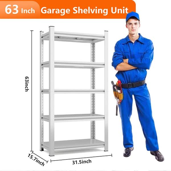 5-Tier Heavy Duty Steel Freestanding Adjustable Household Shelving Unit in White (31.5 in. W x 63 in. H x 15.7 in. D)