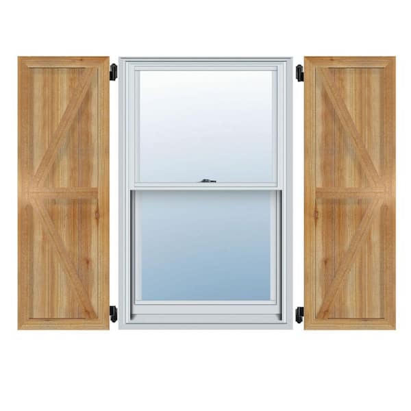 Ekena Millwork 10-3/4" X 32"Timbercraft Rustic Wood Two 5-3/8"Framed Board and Batten Shutters with Z-Bar Rough Sawn Cedar(pair)