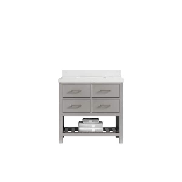 Willow Collections Parker 36 in. W x 22 in. D x 36 in. H Center Sink Bath Vanity in Elephant Gray with 2 in. Empira Quartz Top
