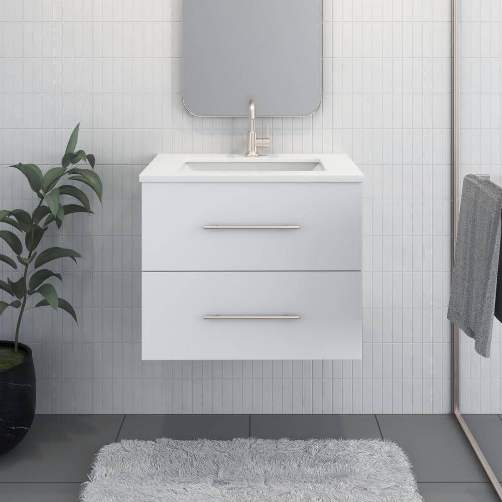 Napa 30 in. W. x 22 in. D Single Sink Bathroom Vanity Wall Mounted in White with White Quartz Countertop price history on PriceWatchPro