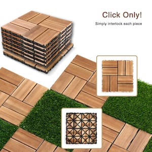 12 in. L x 12 in. W Outdoor Checker Pattern Waterproof Deck Tile in Wood (Pack of 44 Tiles), Includes 8 Simulated Lawns