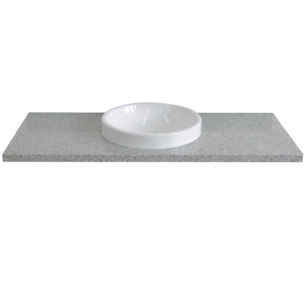 Bellaterra Home Ragusa III 49 in. W x 22 in. D Granite Single Basin Vanity Top in Gray with White Round Basin
