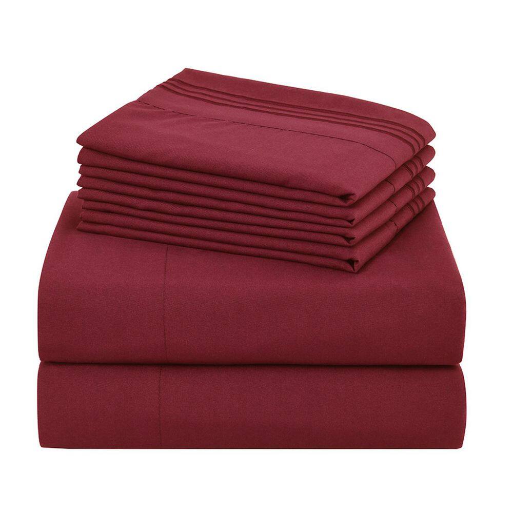 S6PCS 6Pieces Burgundy Embroidery Polyester Full Size Soft Bed Sheets Set price history on PriceWatchPro