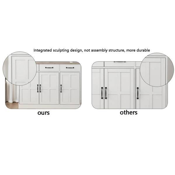 FUNKOL 47.95inx15.35inx32.09in MDF Ready to Assemble Kitchen Cabinet in White with 2 Drawers and 4 Field Cabinet Doors