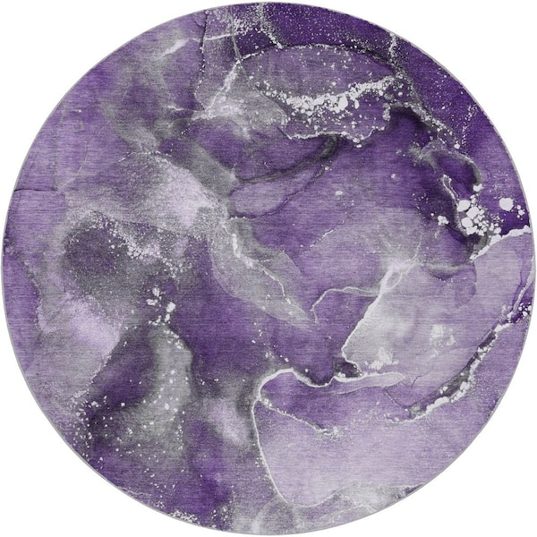 Dream Shag Premium Machine Washable Abstract ADS518 Purple 8 ft. x 8 ft. Round Rug