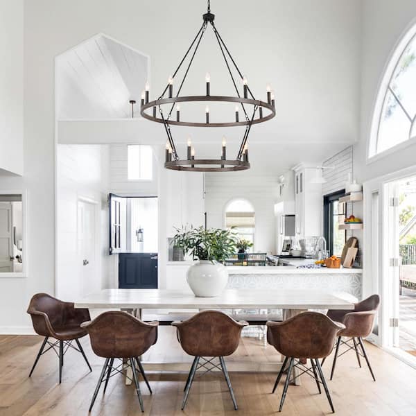 Farmhouse Wagon Wheel Chandelier - 6-Light Rustic Pendant, Adjustable Height, E12 Bulbs (Not Included) - View #10