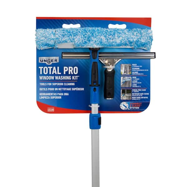 Unger Total Pro Kit with 14 in. Scrubber, 12 in. Squeegee and 6 ft.  Telescoping Connect and Clean Pole 988900 - The Home Depot