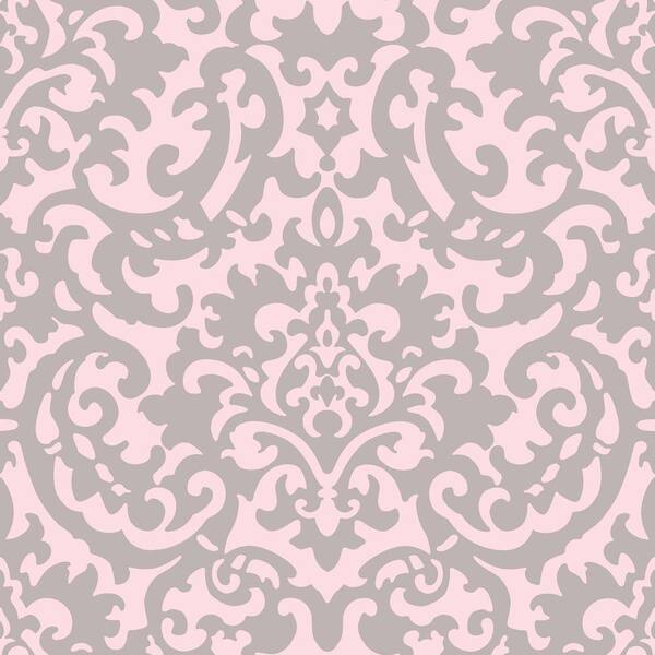 The Wallpaper Company 56 sq. ft. Yin Yang Damask Pink Grey Wallpaper