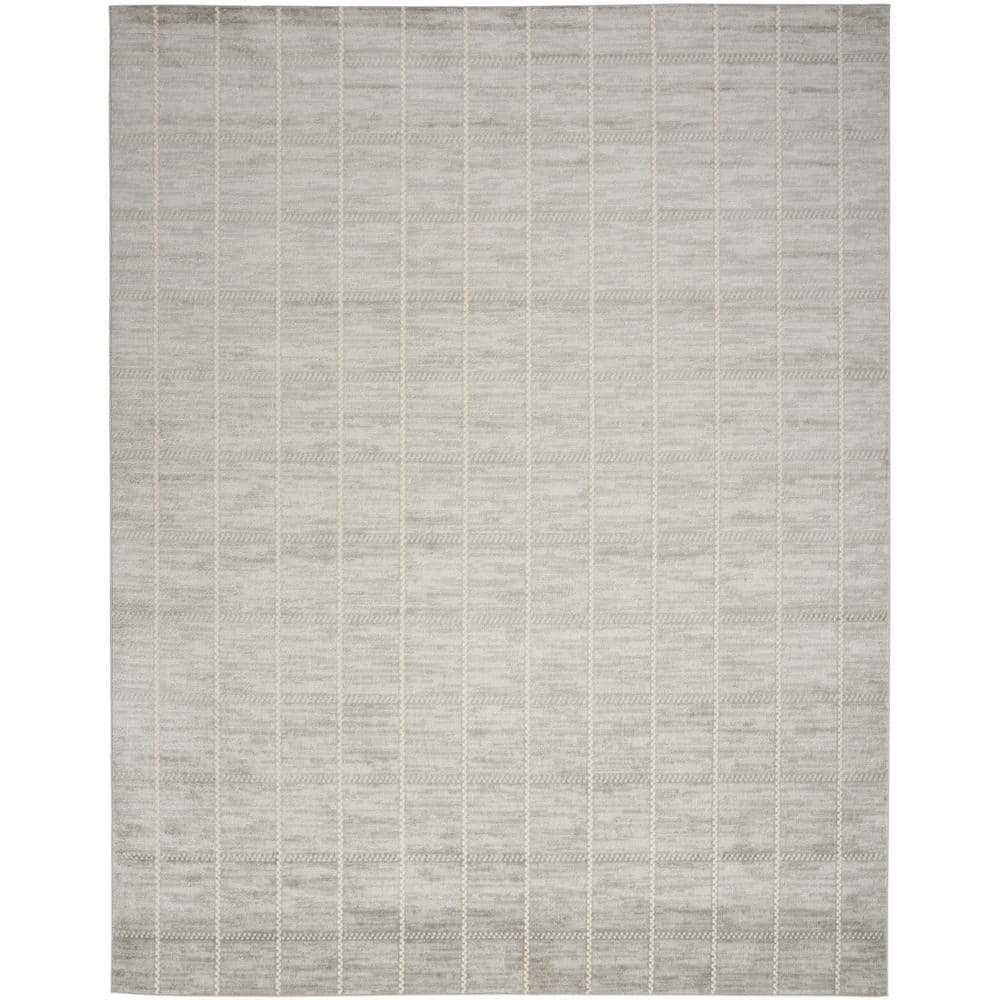 Light Grey Geometric 8' x 10' Synthetic Area Rug