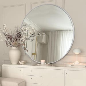 36 in. W x 36 in. H Silver Vanity Round Wall Mirror Aluminum Alloy Frame Bathroom Mirror