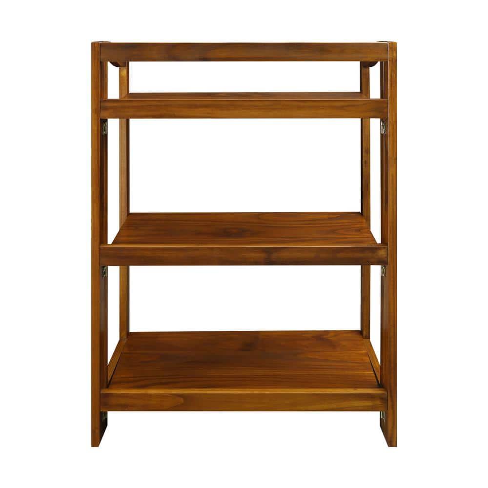 Warm Brown Solid Wood 36" Folding Bookcase with Doors