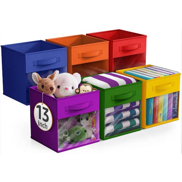 Sorbus Large Foldable Storage Bins with Window and Handles, Multicolored 13 in. x 13 in. Fabric Decorative Basket Set of 6