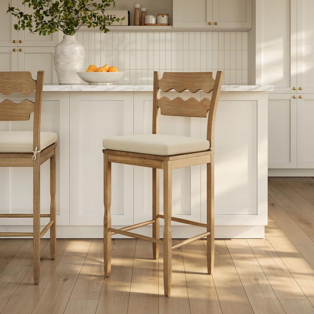 MODWAY Jax Vintage 43 in. H Inspired Oak Wood Bar Stool With Wavy