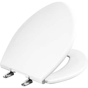Paramont Elongated Plastic Closed Front Toilet Seat in White Never Loosens and Weight Capacity of 1,000 lbs
