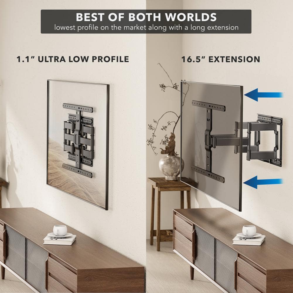 Ultra-Slim Full Motion Black Steel TV Wall Mount