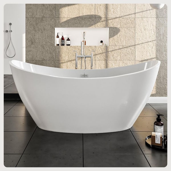 Eviva Bella 60 in. Acrylic Flatbottom Freestanding Bathtub in White