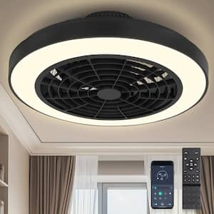 19 in. Indoor Black Low Profile Ceiling Fan with Light and Remote, Flush Mount Ceiling Fan with Dimmable Lights