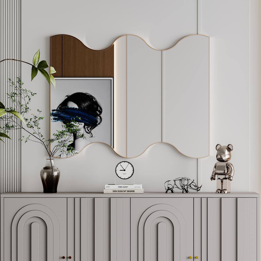 30 in. W x 35 in. H Rectangular Gold Wavy Sides Framed Wall Bathroom Vanity Mirror for Living Room, Vanity, Bedroom price history on PriceWatchPro