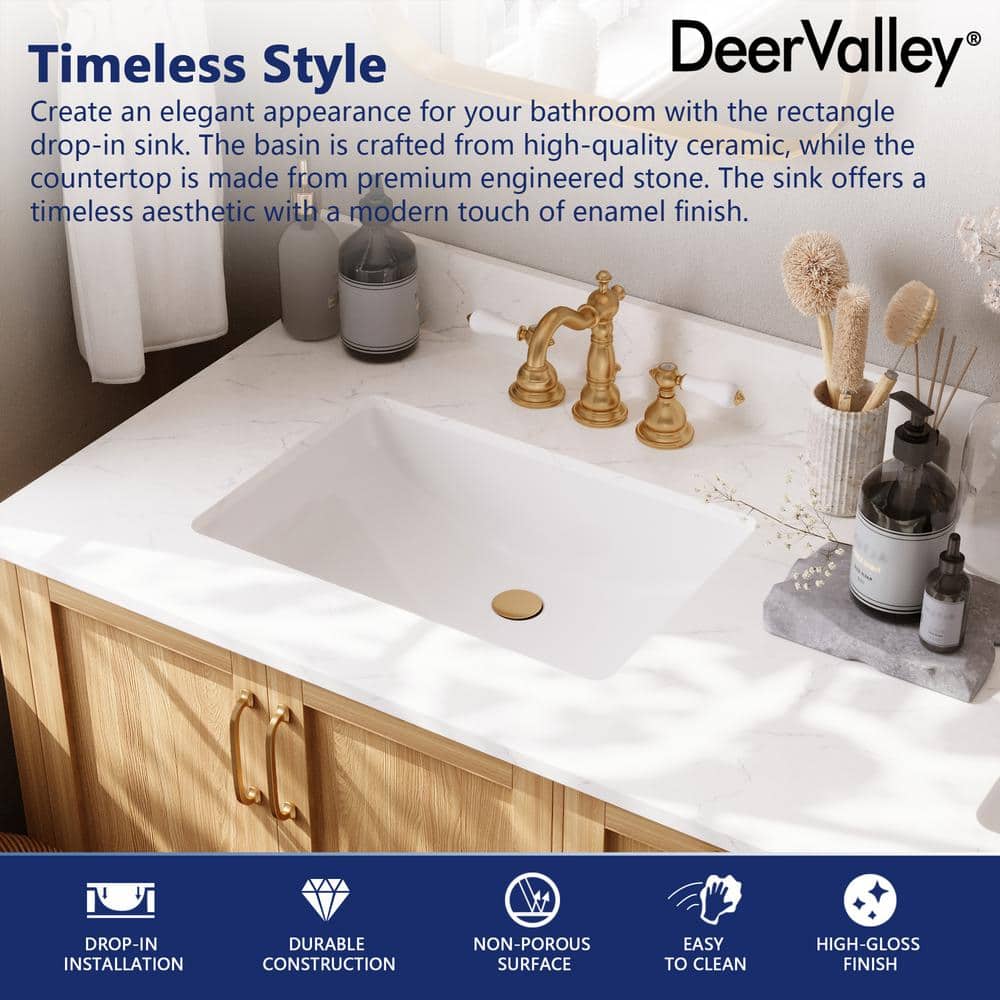 61" White Engineered Stone Double Vanity Top with Ceramic Sinks
