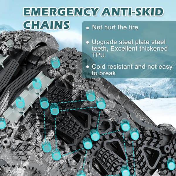 Upgraded Snow Chains for Cars, Emergency Anti Slip Tire Traction Chains for  Tyres Width165-275mm, Black (6-Piece) Q1600080-BK@1 - The Home Depot