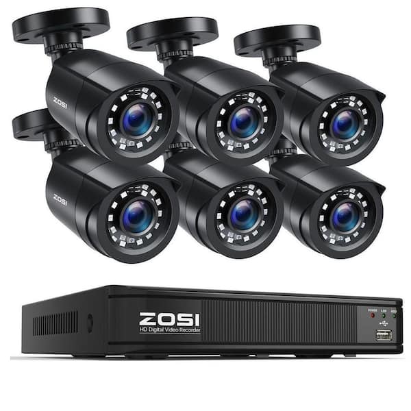 8-Channel 2MP DVR Security Camera System with 6 Wired 1080P Bullet Cameras, Black
